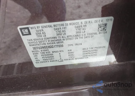 2016 GMC Sierra 1500 Slt from USA, damaged, VIN 3GTU2NEC8GG177039